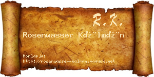 Rosenwasser Kálmán névjegykártya